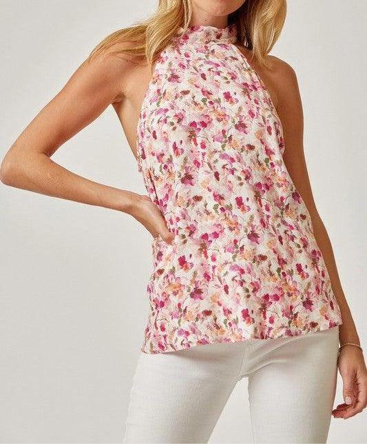 Pink Floral High Neck Sleeveless Top – Kiki's Boutique
