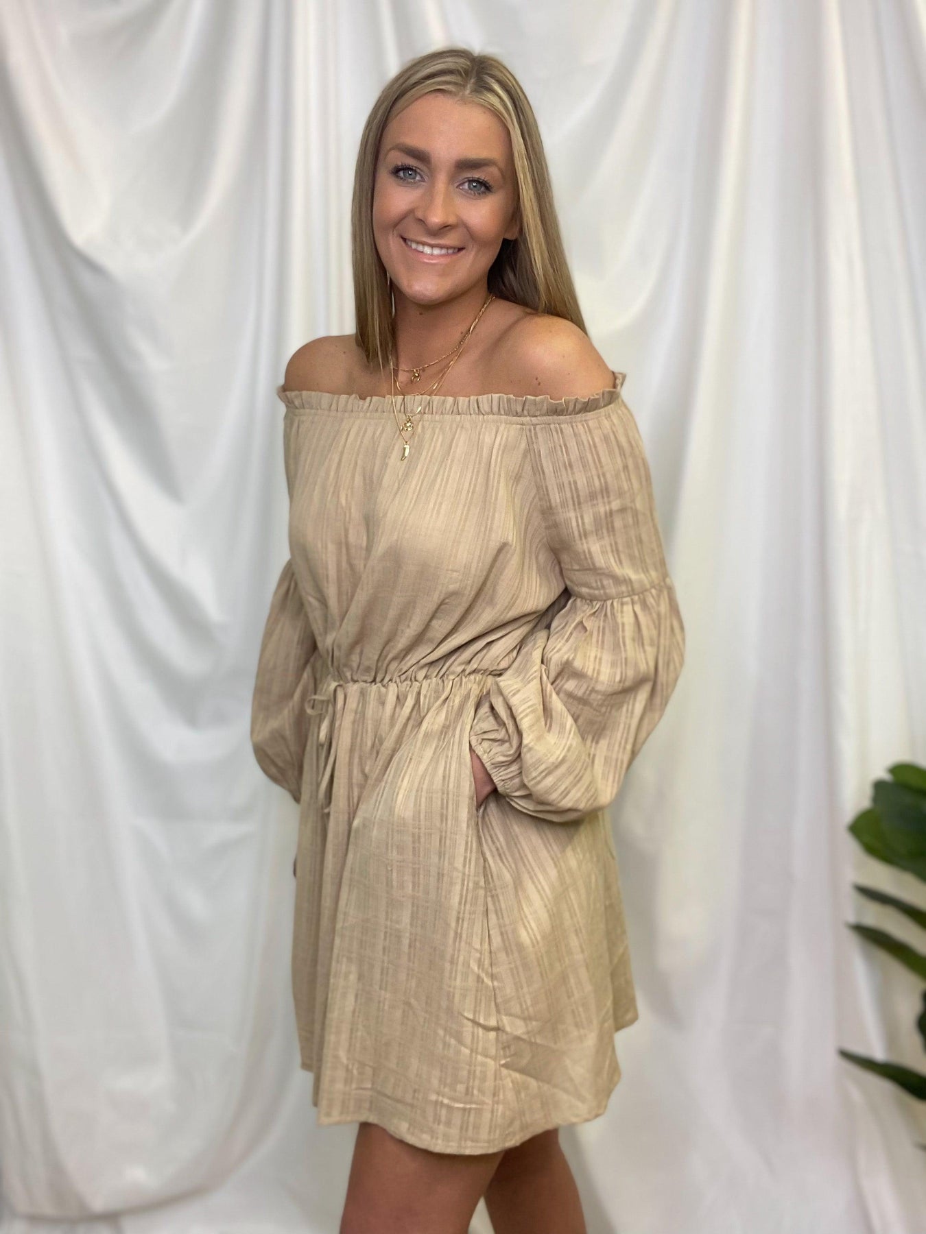 Off shoulder tie waist clearance dress